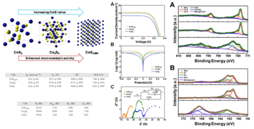 세 가지 조성의 황화코발트 촉매 (CoS1.097, Co3S4, CoS2)의 표면 분석과 전기화학적 촉매 활성 분석 결과