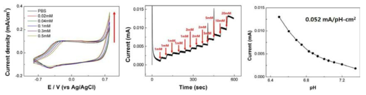 PEDOT:PSS 기반 pH 센서의 Cyclic voltammetry 및 Amperometry 측정 결과