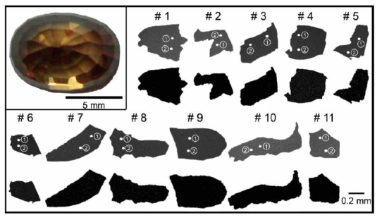 LKZ-1 저어콘의 전자현미경 영상과 분석 위치 (Cheong et al., 2019c)