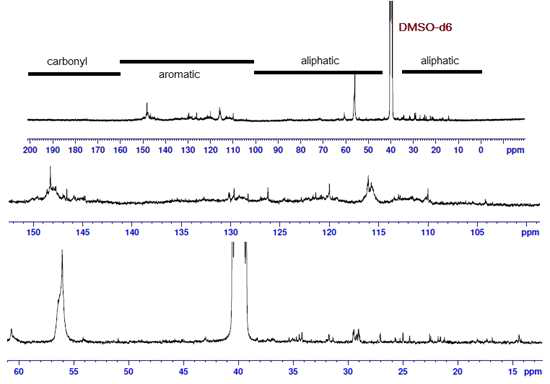 13C-NMR spectra of raw Kraft lignin