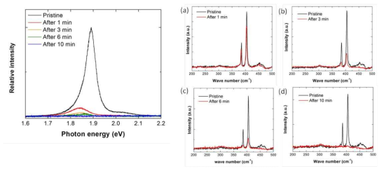 UV-O3 조건에 따른 PL 및 Raman 분석 결과