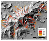 LAHARZ_py를 이용한 토석류 확산 범위 예측 지도