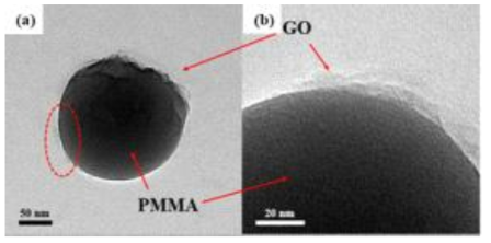 일반적인 PMMA와 (a) 산화 그래핀/PMMA 복합체의 (b) 주사전자현미경 사진