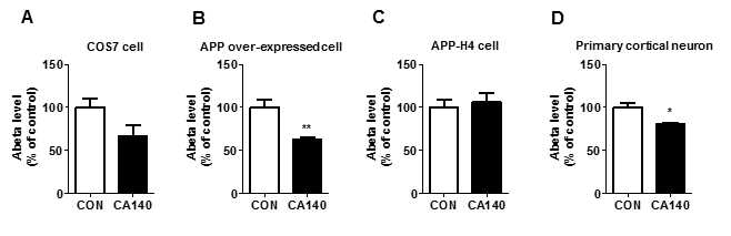 세포배양 모델에서 CA140에 의한 Aβ (1-40) 발현 분석