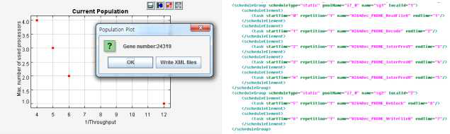 사용자 환경에서의 매핑/스케줄링 정보 선택 화면(왼쪽) 및 생성된 UEM 메타 정보 스케줄 파일 (오른쪽)