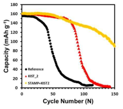 KIST 개발 전해액 2가 적용된 패턴화된 리튬 금속의 수명특성 평가