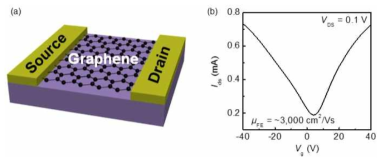 그래핀 트랜지스터의 (a) 모식도와 (b) IDS-VG 특성