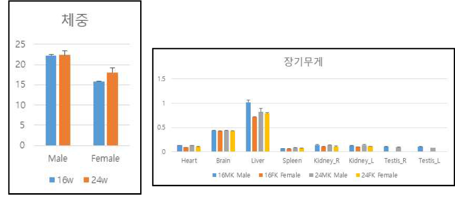 Ahnak KO 마우스의 체중 및 장기무게