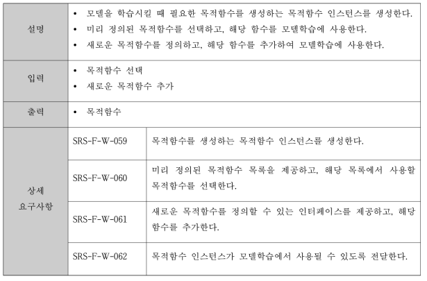 목적함수 정의에 대한 기능 요구사항