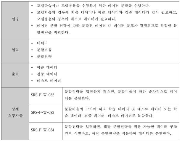 데이터 분할에 대한 기능 요구사항