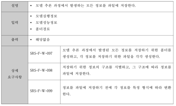 모델 추론 결과 저장에 대한 기능 요구사항