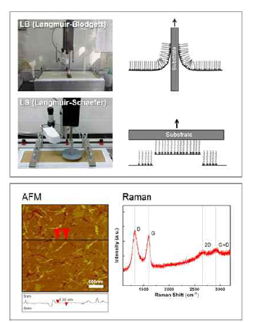 랭뮤어-블라짓 또는 랭뮤어-쉐퍼 기법에 의한 기판 코팅 및 AFM, Raman 을 이용한 결과 분석