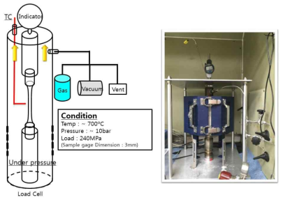고온 수소가압 조건에서 저장용기의 안전성을 평가하기 위한 장치 개념도 및 실물