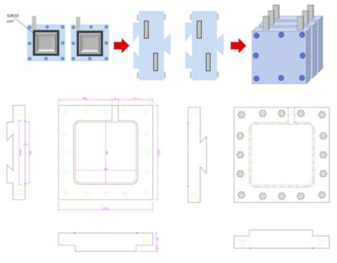 확장 가능한 Muti-cell 설비의 개념도 (위) 및 시제품 제작을 위한 설계도 (아래)