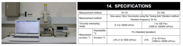 점도 측정 장치 및 성능표 (SV-10)