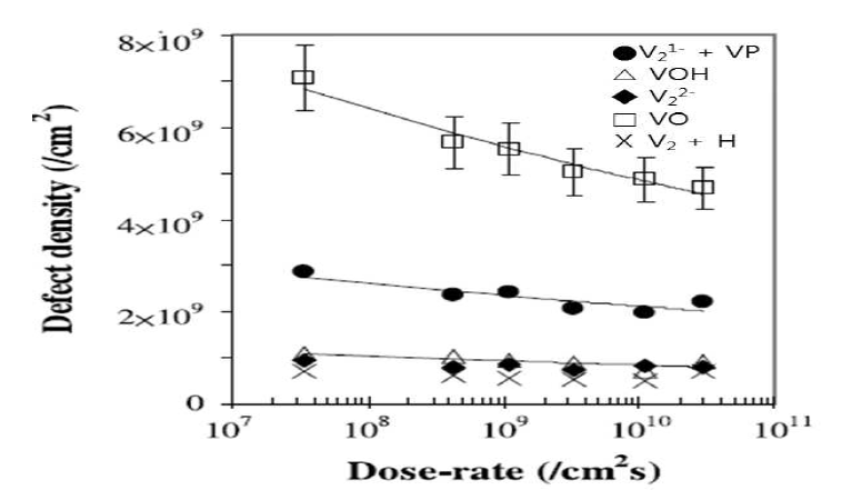 시간당 양성자 조사량에 따른 결함 밀도