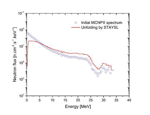 MCNPX 와 STAY’SL 코드를 이용한 중성자 속 결과