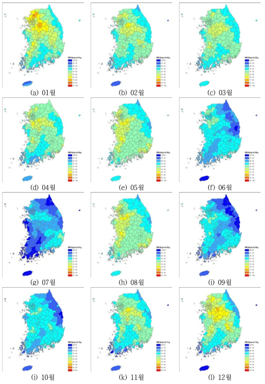 2012년 PM10 월평균 농도