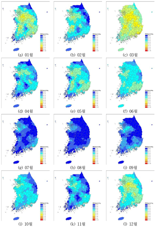 2014년 PM10 월평균 농도