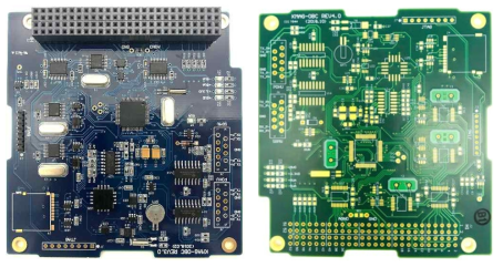 OBC EQM 버전 보드(좌) 및 FM 버전 PCB 기판 (우)