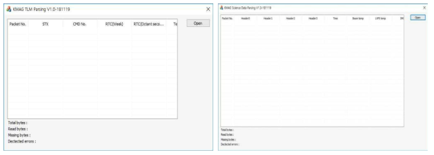 TLM 파싱 GUI (좌), Science Data 파싱 GUI (우)