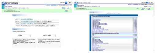 NITE 화학 물질 종합 정보 제공 시스템 홈페이지 구성