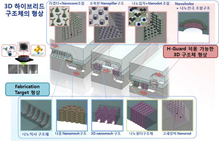 3D 나노-마이크로 하이브리드 구조체의 기본형상 (예시)