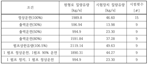 원자로 유동분포 시험 매트릭스