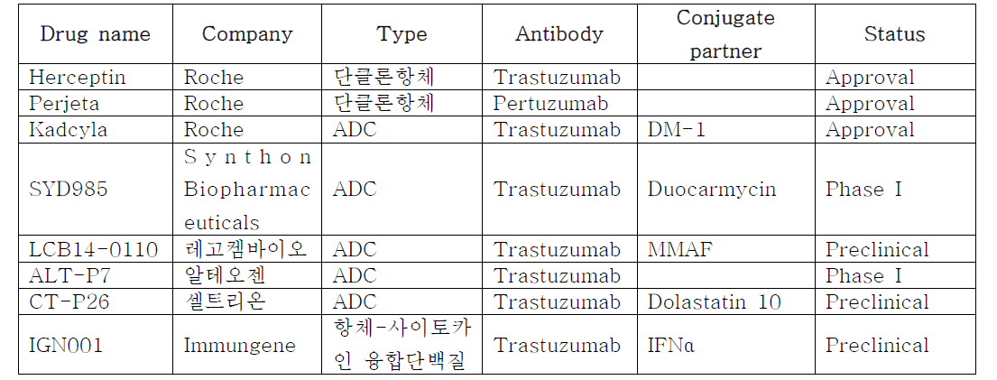 국내외 항체치료제 기반의 HER2 표적치료제 개발 현황