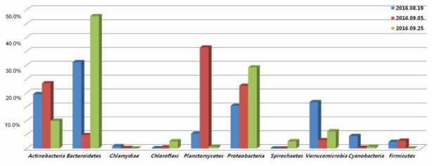 Analysis of cyanobacteria/microbial community structure (phylum level)
