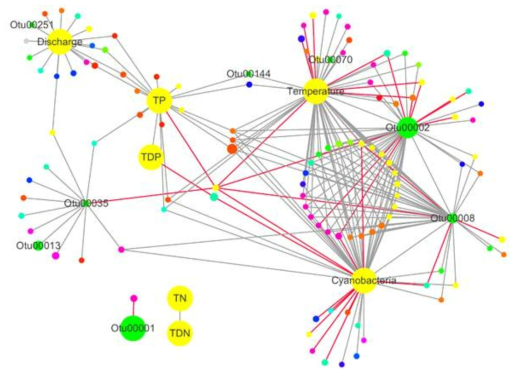 Sub-association network constructed with bacterial OTUs, environmental parameters