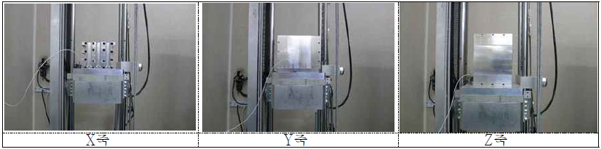 축별(X, Y, Z) 1000g 충격 시험 사진