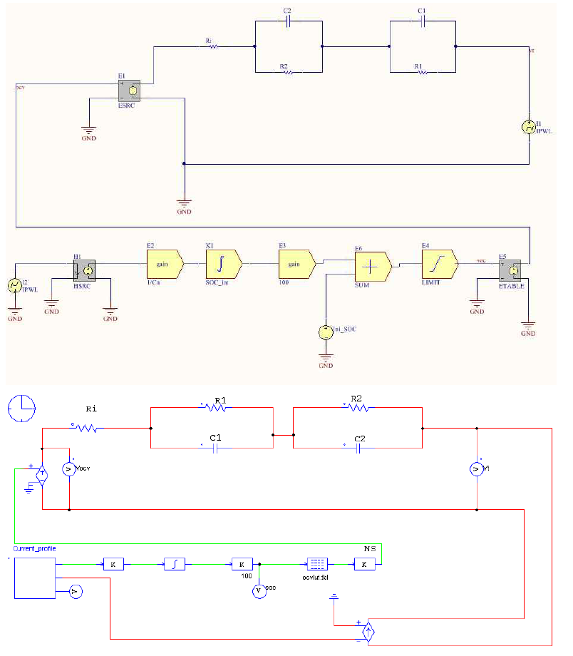 ALTIUM(위)/PSIM(아래) 배터리 등가회로 모델