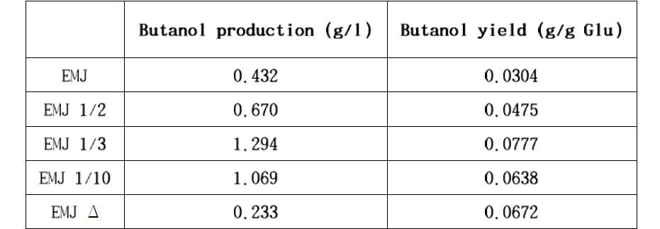 부탄올 생산량과 수율