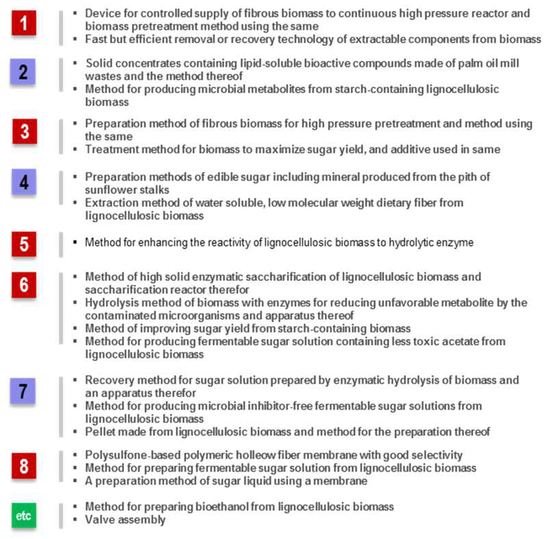 KrictBiosugar Process 기술 단계별 보유특허 등 기술권리