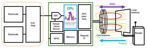 NFC를 이용한 심전도 측정 모듈의 블록 다이어그램
