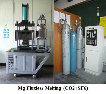 Mg fluxless melting furnace by protected SF6 + CO2 gas and squeeze casting equipment