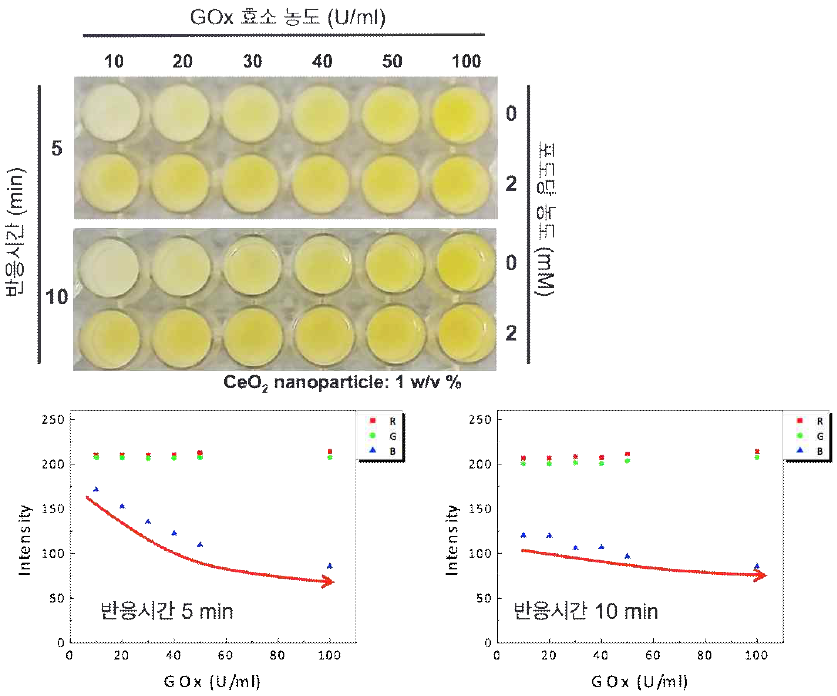 GOx 효소의 농도 및 포도당의 농도 변화에 따른 RGB 색상 분석