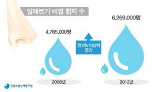 알레르기 비염 환자 수의 증가 (건강보험 심사 평가원, 2013)