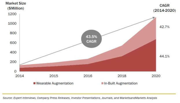 증강인간 시장 규모 및 성장률 전망치