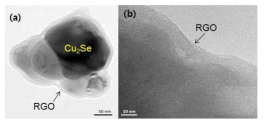 Cu2Se-RGO 복합 분말의 투과전자현미경 이미지