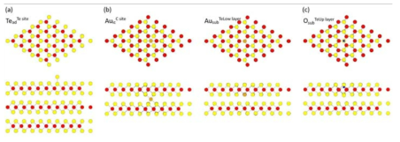 Most stable configurations of (a) intrinsic defects, (b) Au defect, and (c) O defects