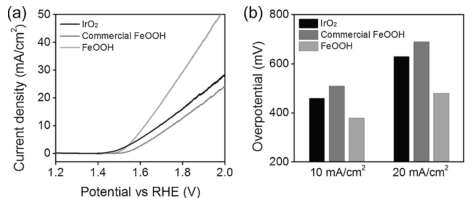 철 옥시수산화물의 0.1 M KOH 에서의 OER 촉매 특성평가