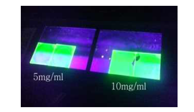 스핀코팅한 양자점 발광층의 광발광 사진