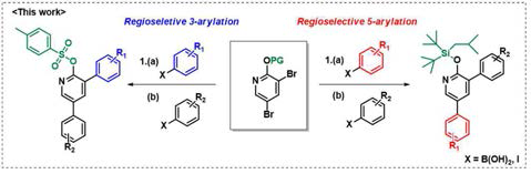 3,5-dibromo-2-hydroxypyridine의 선택적 아릴레이션