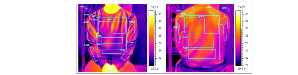 적외선 열화상 카메라를 이용한 의복 표면 온도 분석 영역(앞, 뒤)