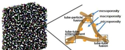 위계적 기공성 및 가역적 압축성을 갖는 네트워크 고분자의 미세구조 도식도