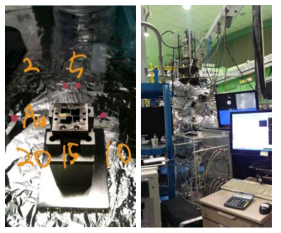 PES 측정을 위한 referenece Au 및 시료의 준비(좌)와 측정 chamber의 모습(우)