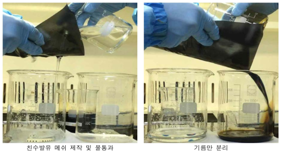 친수 발유 메쉬 유수 분리 성능 평가