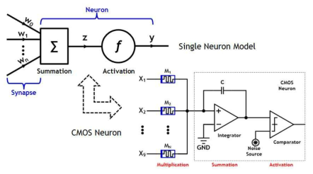 단위 시냅스와 뉴런의 수학적 모델과 하드웨어 요소